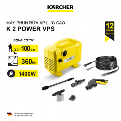 Máy phun rửa áp lực cao hiệu Karcher K2 power VPS và phụ kiện (1.118-001.0x1, 2.645-194.0x1), model: 1.118-001.0